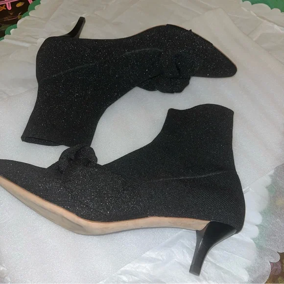 Loeffler Randall Kassidy Black/Shimmer Knit Bow Ankle Sock Booties New - Picture 2 of 13